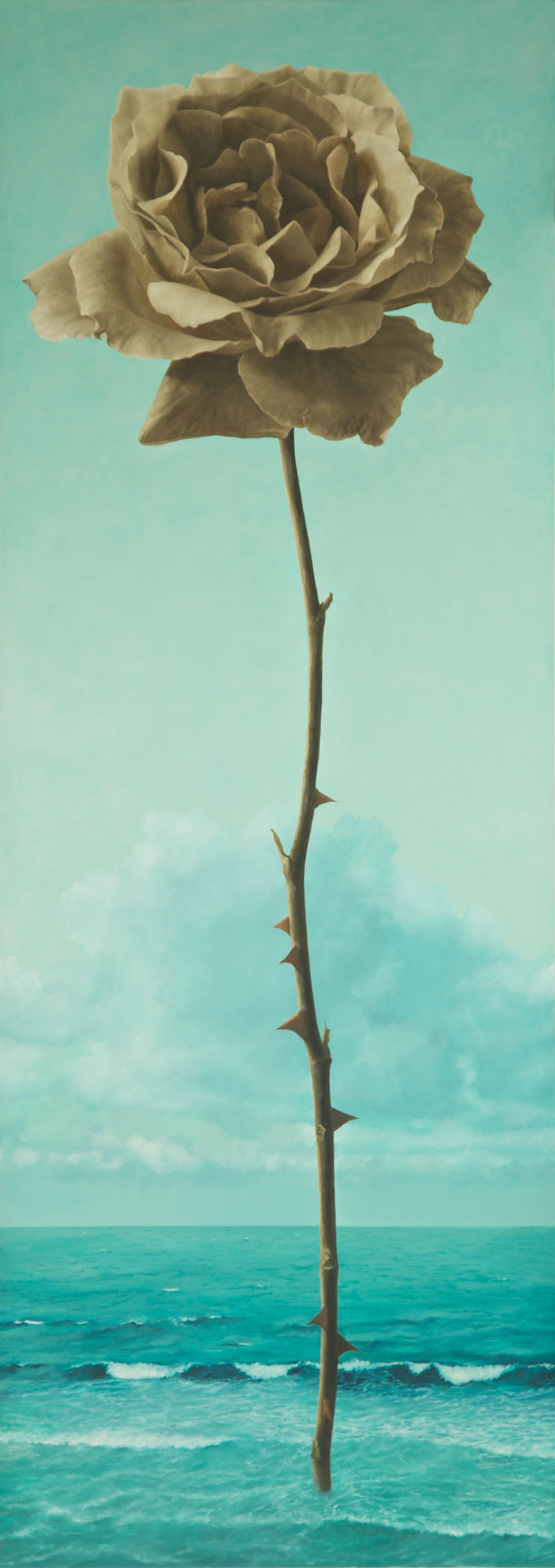 greenish sky, sea and sepia roses