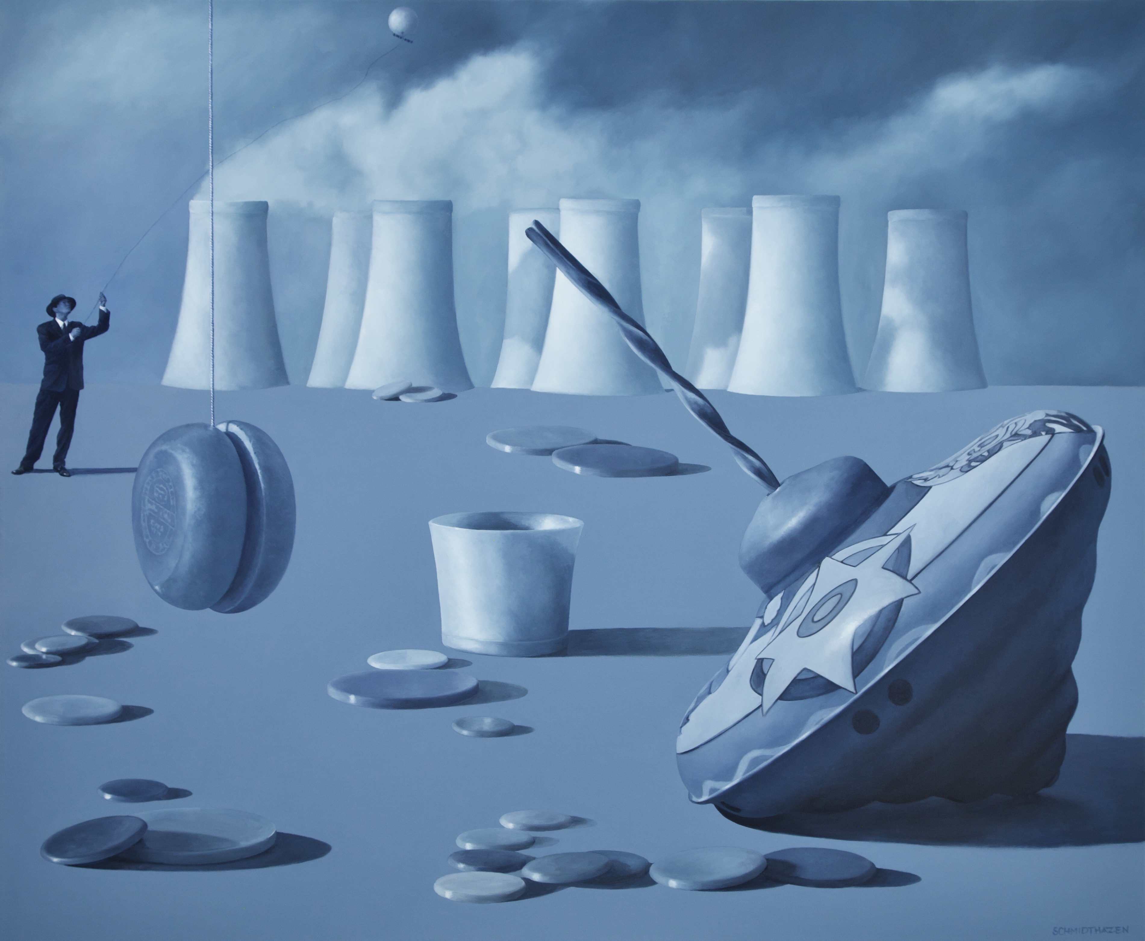 Nuclear stacks, yoyo, fallen top and tiddly winks... monochromatic